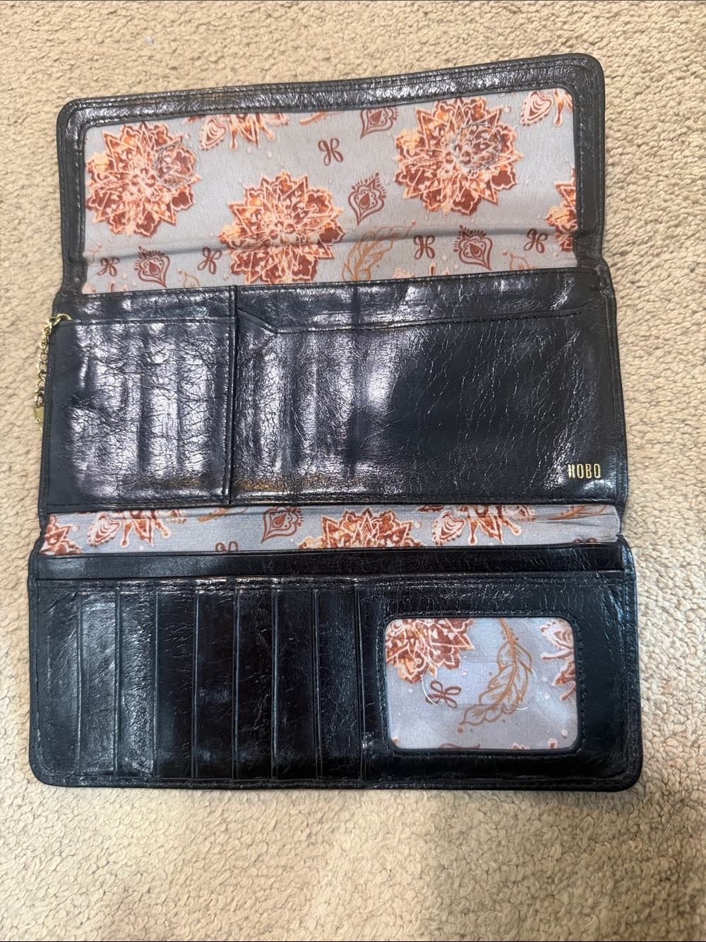 HOBO Black Leather Women's Wallet with Floral Lining